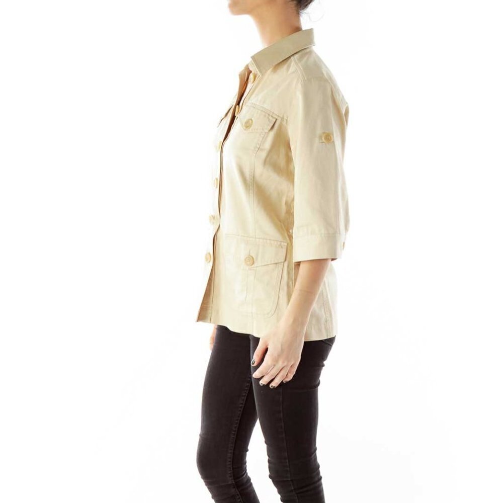 Banana Republic Beige Buttoned Pocketed Mid-Sleeve Fitted Jacket - Picture 2 of 3